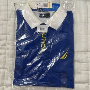 Nautica collared shirt, Size Medium, White / Yellow / Blue
